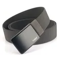 Men's dark gray nylon canvas belt with a square matte black metal buckle on white background - 120cm / Elastic Dark Gray