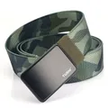 Men's camouflage nylon canvas belt with a black brushed metal buckle and TUSHI logo - 120cm / Hemmed Army Green Camouflage