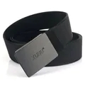 Men's casual black nylon belt with matte black metal buckle and woven texture - Black Buckle - Black