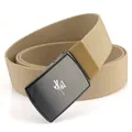 Khaki canvas woven outdoor tactical belt with black brushed metal buckle featuring China logo - Elastic Wolf Brown