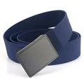 Men's nylon tactical woven belt in dark blue with matte black buckle on white background - Elastic Style / Sapphire Blue
