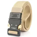 Khaki stretch tactical nylon belt for men with black quick release metal buckle - Khaki