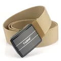 Khaki Herren Nylongürtel mit schwarzer flacher Schnalle für lässige Jeans - Elastischer Stil / Kojote Braun