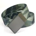 Tactical nylon canvas belt with camouflage pattern and matte black metal buckle for outdoors - Edge-locked Style / Army Green Camo