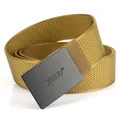 Khaki nylon web belt with matte black XUHU buckle for men casual outdoor wear - Black Buckle - Wolf Brown