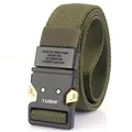 Army green tactical nylon stretch belt with black quick-release metal buckle - Army Green