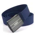 Durable navy blue nylon woven belt with a matte black automatic metal buckle - Elastic Style / Sapphire Blue