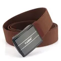 Brauner geflochtener Nylongürtel mit schwarzer Metallschnalle und TUSHI-Logo für Herren - Elastischer Stil / Braun