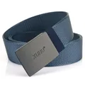 Men's navy blue woven nylon belt with a matte black metal buckle for outdoor wear - Black Buckle - Royal Blue