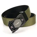 Army green nylon tactical belt with automatic buckle and woven texture for outdoor use - 120cm / Black/Army Green
