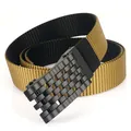Tactical nylon belt with dual-tone khaki webbing and matte black grid metal buckle - Standard Size / Black/Coyote Brown