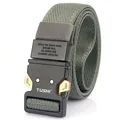 Army green tactical nylon stretch belt with matte black metal buckle and gold open lever - Dark Gray