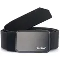 Tactical 3.5cm elastic nylon belt with grey brushed metal buckle and TUSHI logo - Black