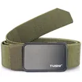 Olive green tactical elastic nylon belt with brushed metal buckle and TUSHI logo - Army Green