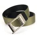 Men's double-sided nylon canvas belt with rotating metal buckle in army green and black - 120cm / Silver Buckle - Black/Military Green