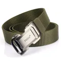 Army green nylon tactical belt for men with dark gray automatic metal buckle closure - Gunmetal Buckle Army Green