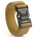 Tactical quick-release belt in khaki nylon elastic web with matte black metal buckle - 120cm / Coyote Brown