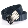 Navy blue nylon tactical belt for men with matte grey metal automatic buckle - Gunmetal Buckle Royal Blue