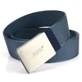 Cintura uomo in nylon blu scuro con fibbia in metallo satinato e logo inciso - Fibbia Canna di Fucile Blu Reale