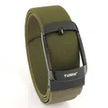 Cintura tattica in nylon verde militare con fibbia in metallo nero opaco e logo TUSHI su bianco - 120cm / Fibbia Nera Verde Militare