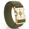 Army green tactical stretch canvas belt with golden quick release buckle and star relief - 125cm / Army Green