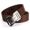 Men's dark brown nylon woven belt with a silver automatic buckle for outdoor casual wear - Gunmetal Buckle Brown