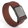Men's dark brown elastic nylon woven belt with matte black metal buckle - Brown