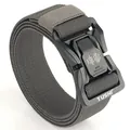 Dark gray tactical nylon belt with a black quick-release alloy buckle and weave texture - Stretch / Dark Gray