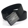 Men's black tactical nylon canvas belt with a matte metal buckle featuring TUSHI branding - Elastic Style / Black