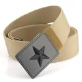 Khaki tactical nylon belt with 3.8cm width and matte metal buckle featuring a star - Standard Length / Elastic Wolf Brown