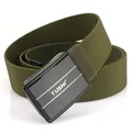 Men's olive green nylon canvas tactical belt with durable black metallic snap buckle - Elastic Style / Army Green