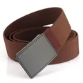 Men's nylon tactical woven belt in dark brown featuring a matte black metal buckle - Elastic Style / Brown