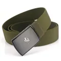 Army green tactical nylon belt with matte metal buckle featuring Chinese calligraphy - Elastic Army Green