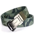 Tactical nylon belt with green camouflage pattern and grey automatic buckle for men - Gunmetal Buckle Army Green Camo
