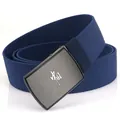 Durable dark blue canvas belt for men and women featuring a brushed metal China buckle - Elastic Royal Blue