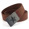 Brown woven tactical belt with matte black 3D star buckle for cargo pants - Standard Length / Elastic-Coffee