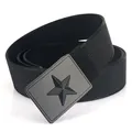 Tactical black canvas belt with 3.8cm nylon webbing and matte black star buckle - Standard Length / Hemmed Black
