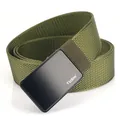 Men's military green canvas belt with black metal automatic buckle for casual jeans - 120cm / Hemmed Army Green
