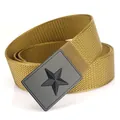 Khaki tactical nylon canvas belt with a black matte star buckle for outdoor utility - Standard Length / Hemmed Wolf Brown