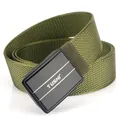 Herren Nylon-Stoffgürtel in Olivgrün mit schwarzer Metallschließe und TUSHI Logo - Gekanteter Stil / Armeegrün