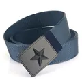 Tactical dark blue nylon woven belt with matte black metal buckle and star detail - Standard Length / Hemmed Royal Blue