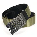 Army green nylon tactical belt with a matte black metal automatic rotary buckle - Standard Size / Black/Army Green