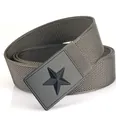 Tactical grey nylon belt with a black matte metal buckle featuring a star pattern - Standard Length / Hemmed Dark Gray