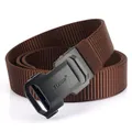 Men's dark brown nylon woven tactical belt with black automatic buckle and matte finish - Black Buckle Coffee