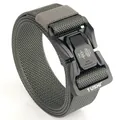 Dark grey nylon tactical belt featuring a heavy-duty quick-release black metal buckle - Overlocked / Dark Gray
