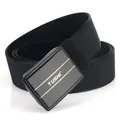 Herren-Stoffgürtel aus schwarzem Nylon mit Metallschnalle und TUSHI-Logo - Gekanteter Stil / Schwarz