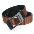 Men's brown and black woven nylon belt with dark gray metal automatic buckle - 120 / Black/Coffee