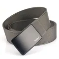 Men's dark grey nylon canvas belt featuring a brushed metal automatic buckle with TUSHI logo - 120cm / Hemmed Dark Gray