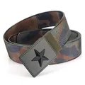 Camo tactical canvas belt with matte black star buckle in dark green and brown shades - Standard Length / Hemmed Classic Camouflage