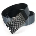 Tactical nylon belt with grey and black stripes and a geometric matte black metal buckle - Standard Size / Black/Royal Blue